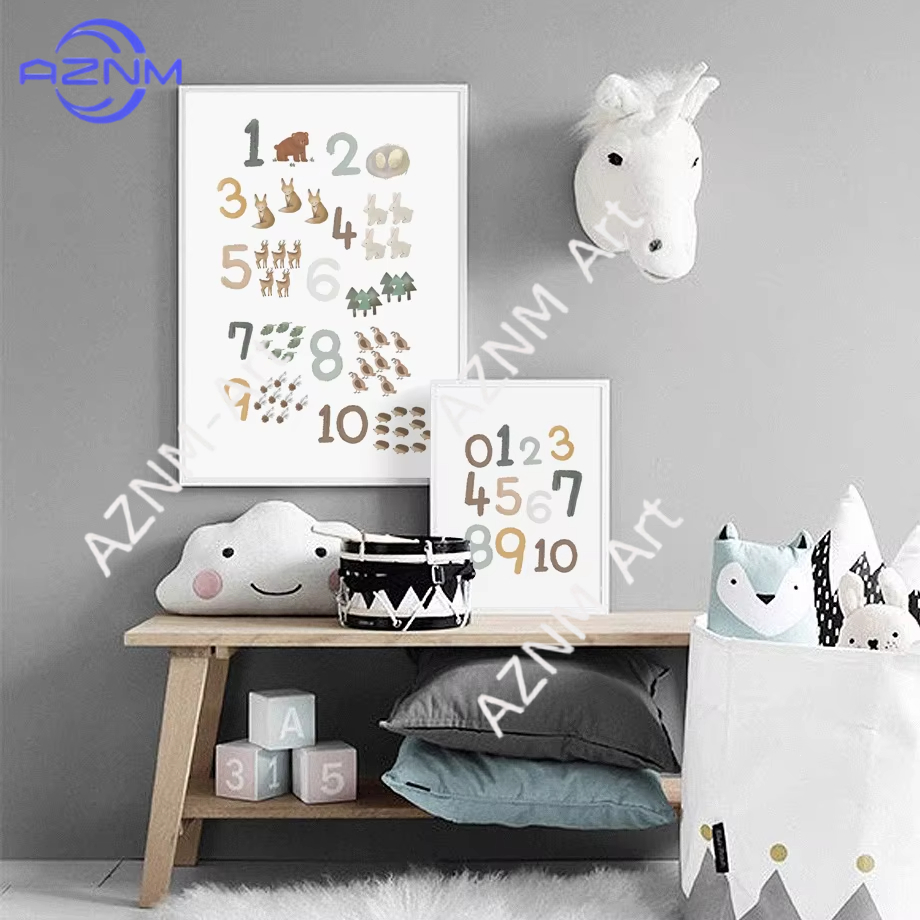 Kids Education Room - 1/2 個教育学習数字動物保育園壁プリント紙キャンバス絵画北欧ポスター壁写真キッズルーム装飾