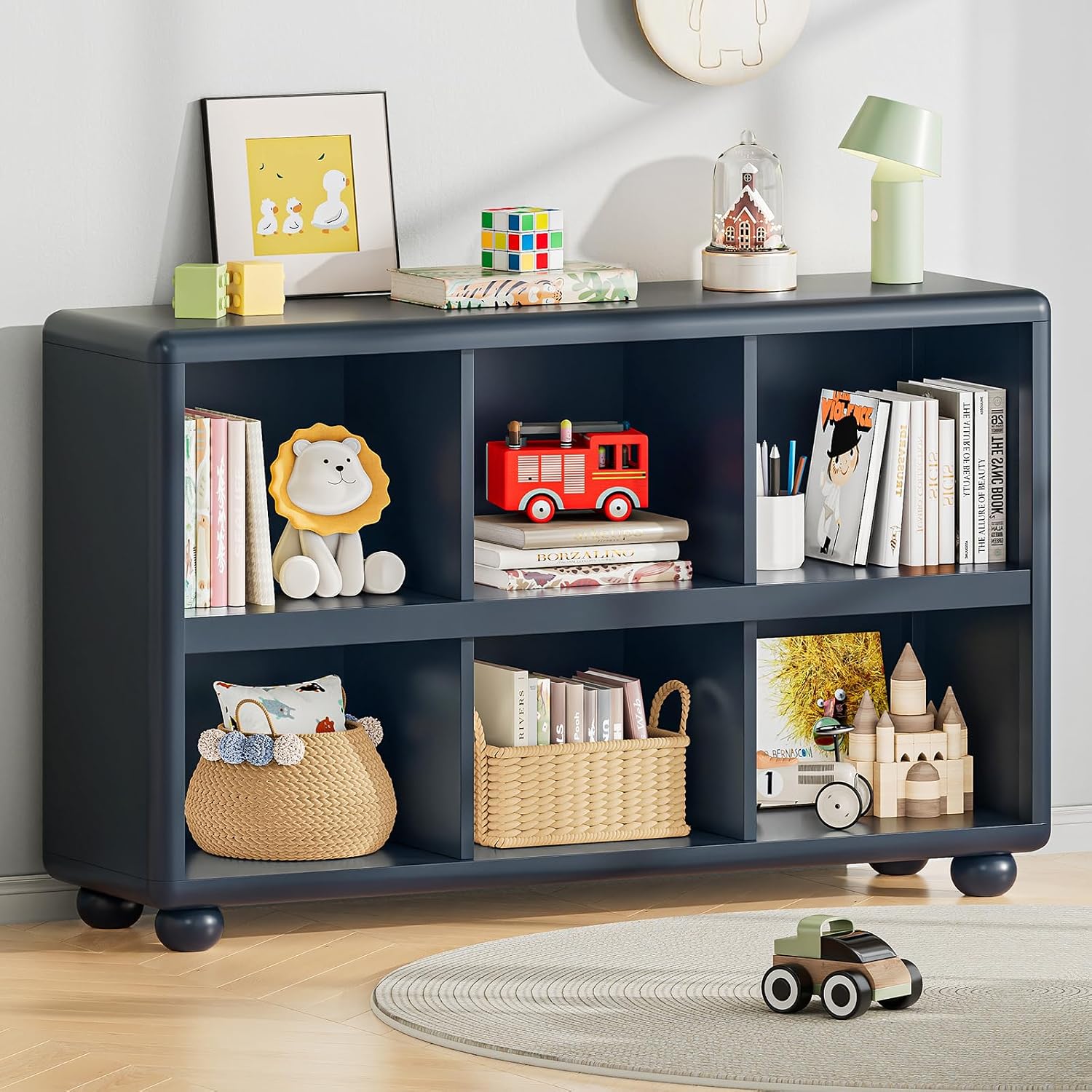 Montessori Shelf Toy - 子供用収納棚 6キューブおもちゃオーガナイザー モンテッソーリ本棚 丸みを帯びたデザイン プレイルーム 寝室