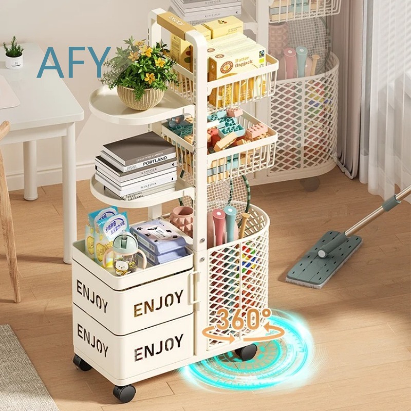 Montessori Shelf Toy - 多層式子供用おもちゃ収納オーガナイザー、モンテッソーリ学習用ローリングスナックカート（ホイール付き）、ブックシェルフ、ソファサイドテーブル