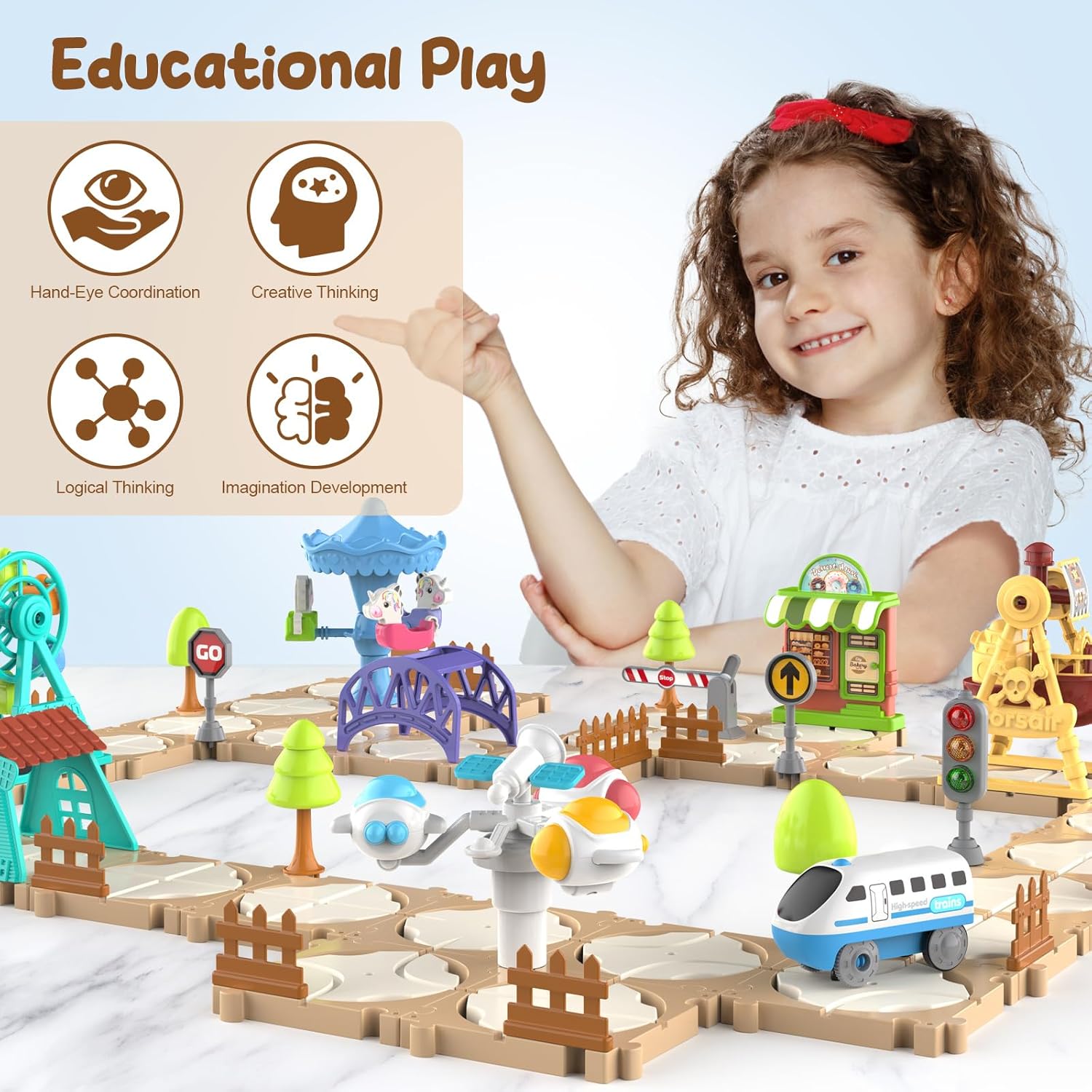 DIY パズルトラックカーセット組み立てシーンレールトレイン - Kids Educational Game のレビューと価格