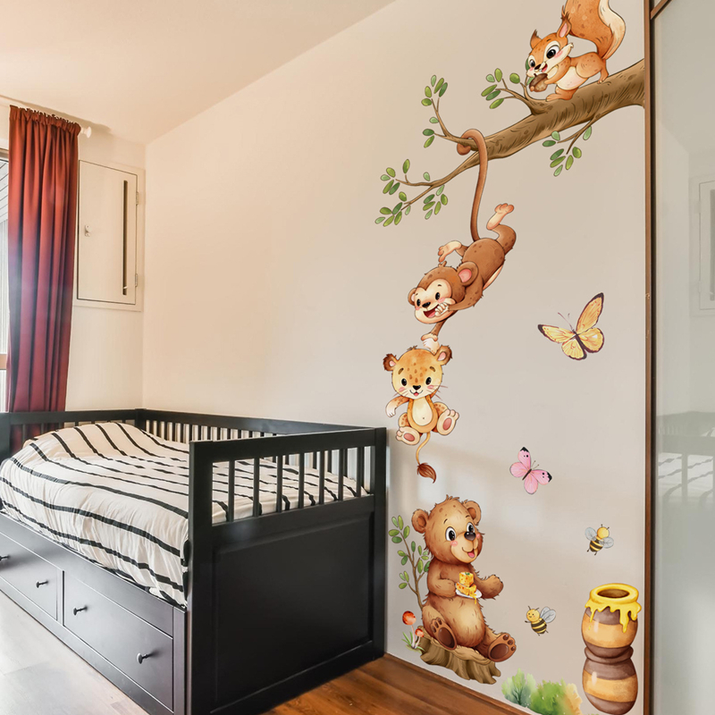 動物の枝かわいい猿蝶蜂ビニールウォールステッカー子供部屋用家 - Kids Education Room のレビューと価格