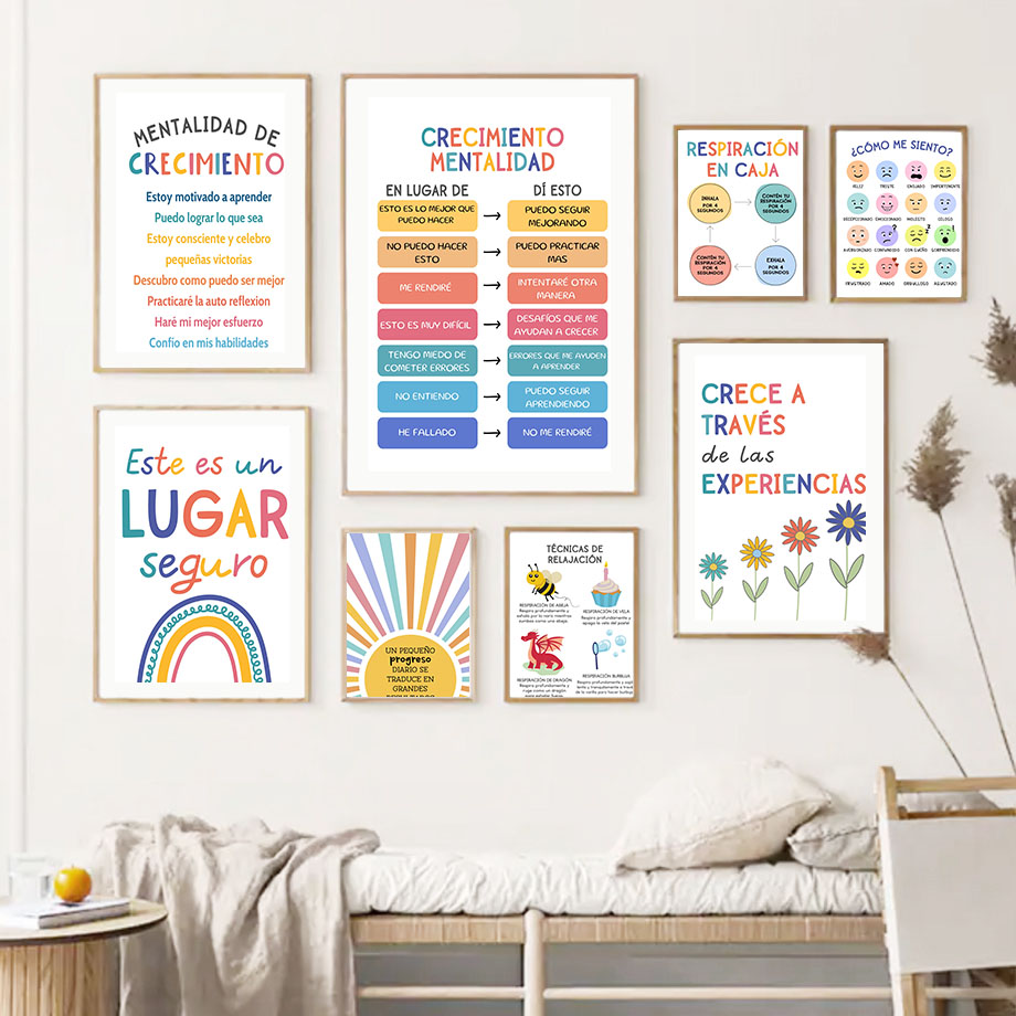 スペイン教育モットーレインボーサンシャイン壁アートキャンバス - Kids Education Room のレビューと価格