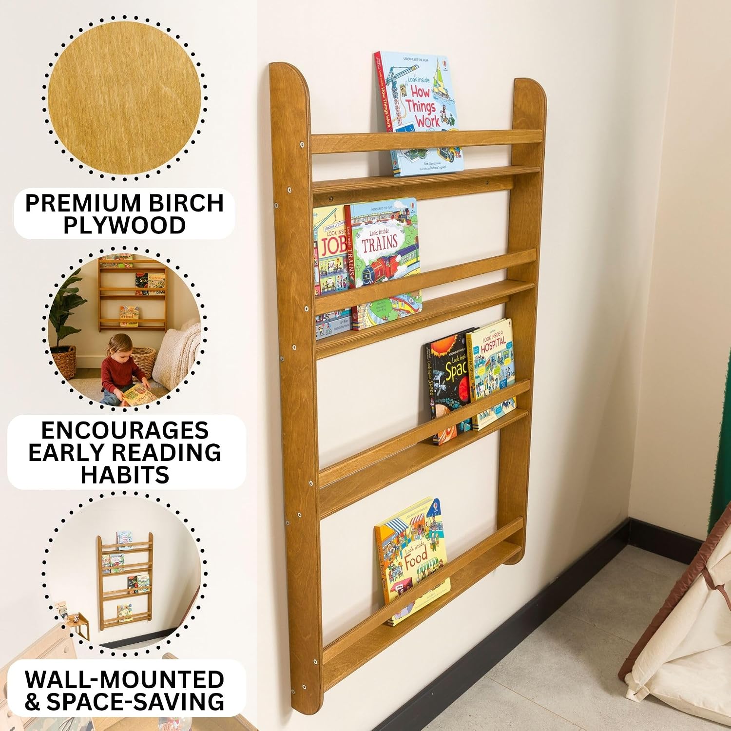 モンテッソーリ壁掛け本棚 幼児用おもちゃ収納オーガナイザー  - Montessori Shelf Toy のレビューと価格