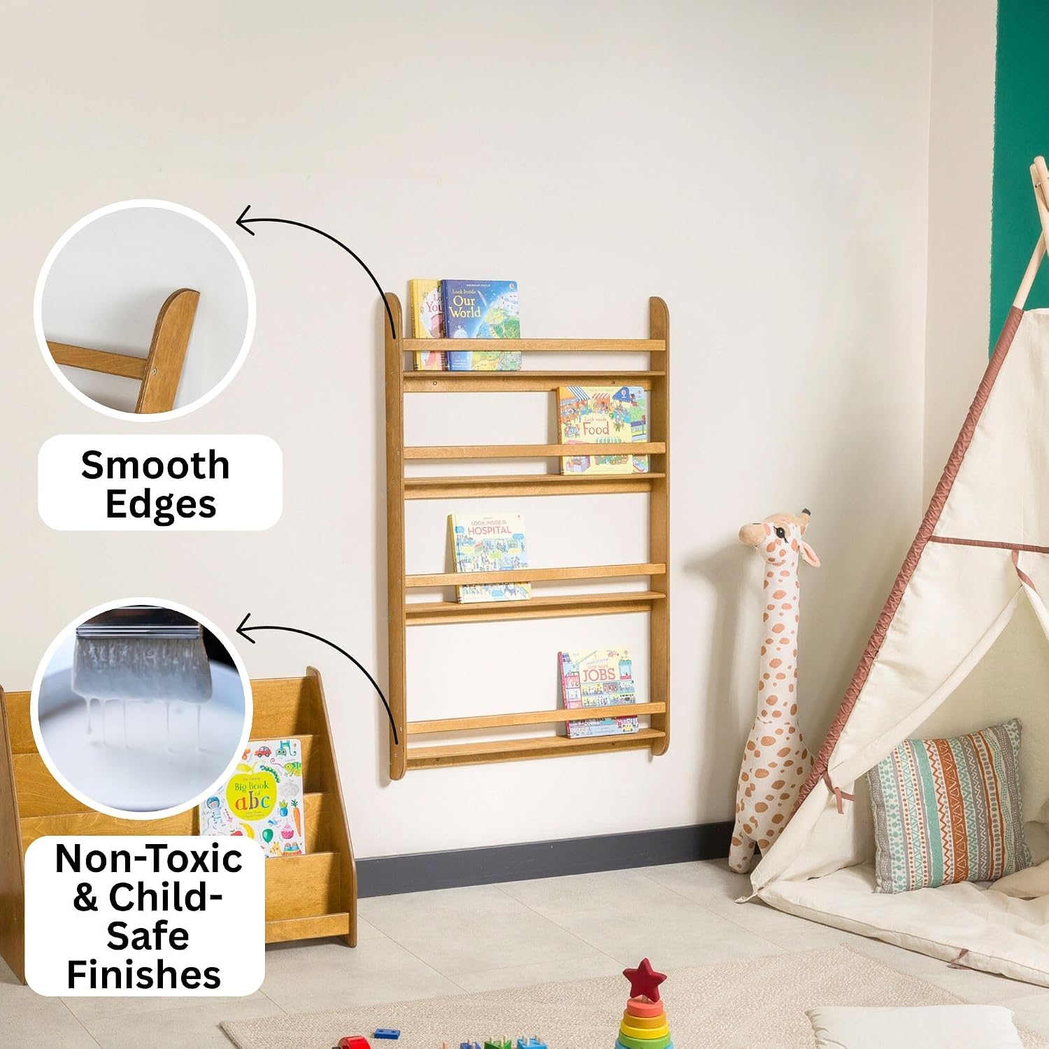 モンテッソーリ壁掛け本棚 幼児用おもちゃ収納オーガナイザー  - Montessori Shelf Toy のレビューと価格