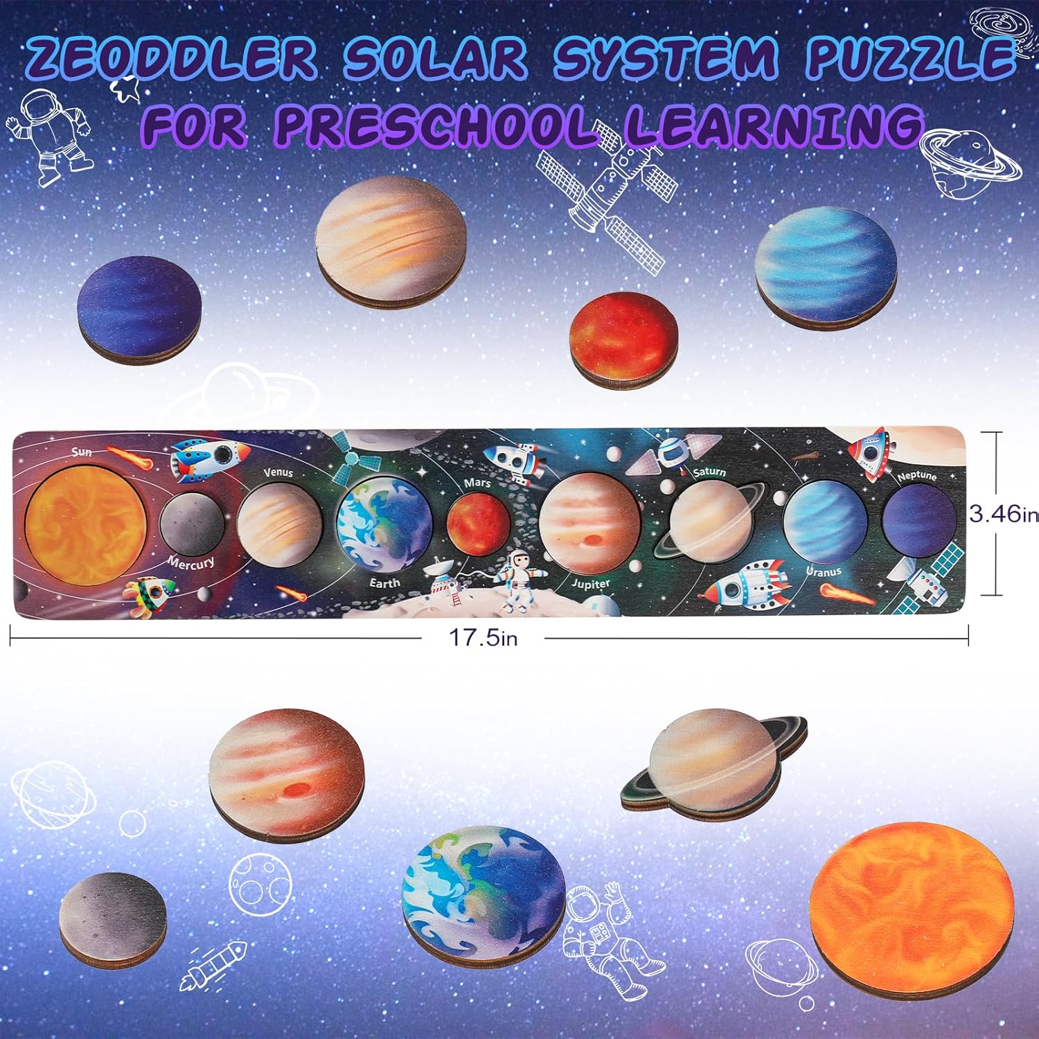 子供木製宇宙惑星パズルモンテッソーリおもちゃ惑星マッチングゲ - Montessori Shelf Toy のレビューと価格