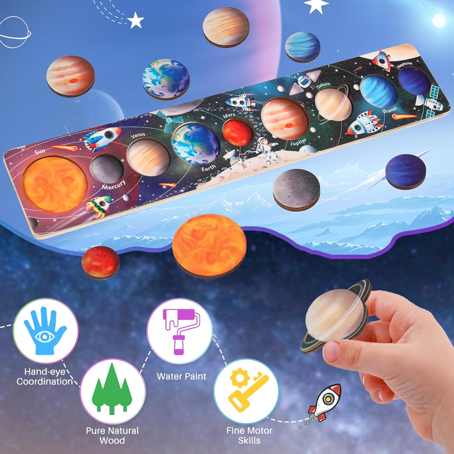 子供木製宇宙惑星パズルモンテッソーリおもちゃ惑星マッチングゲ - Montessori Shelf Toy のレビューと価格