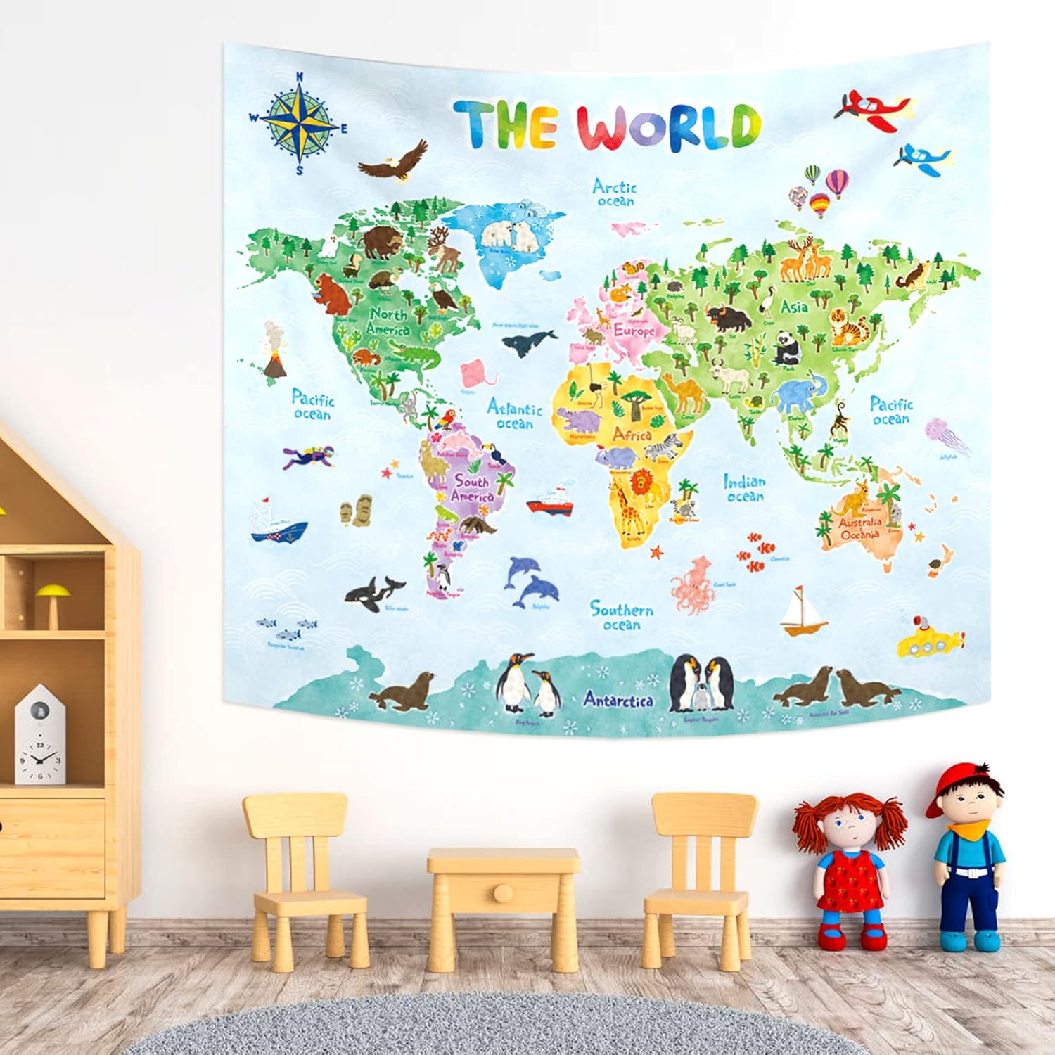 キッズ世界地図壁掛けタペストリー教育地理アート子供部屋の装飾 - Kids Education Room のレビューと価格