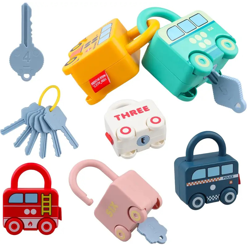 教育用車型パズルマッチングロックおもちゃ、子供用キー付き - - Montessori Shelf Toy のレビューと価格