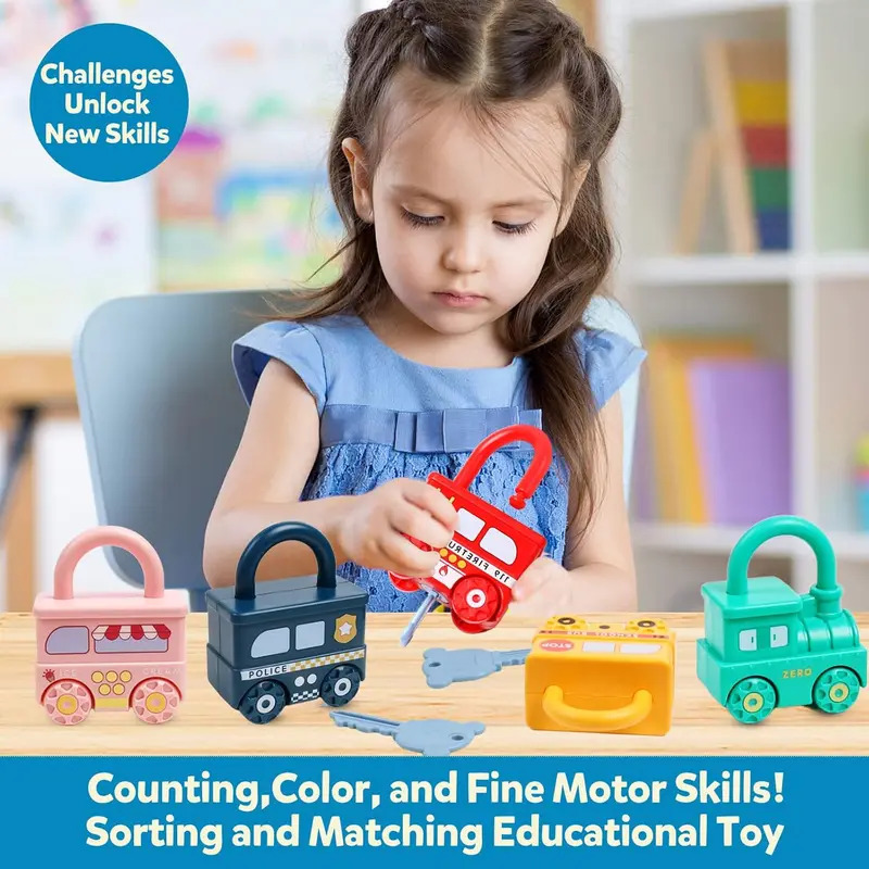 教育用車型パズルマッチングロックおもちゃ、子供用キー付き - - Montessori Shelf Toy のレビューと価格