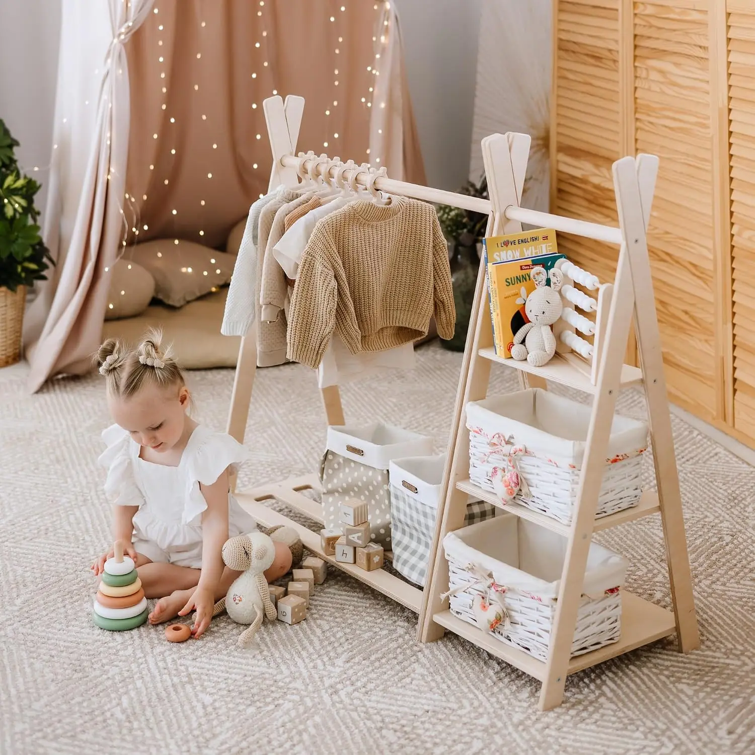おもちゃ収納＋モンテッソーリワードローブ、木製衣類ラック、お - Montessori Shelf Toy のレビューと価格